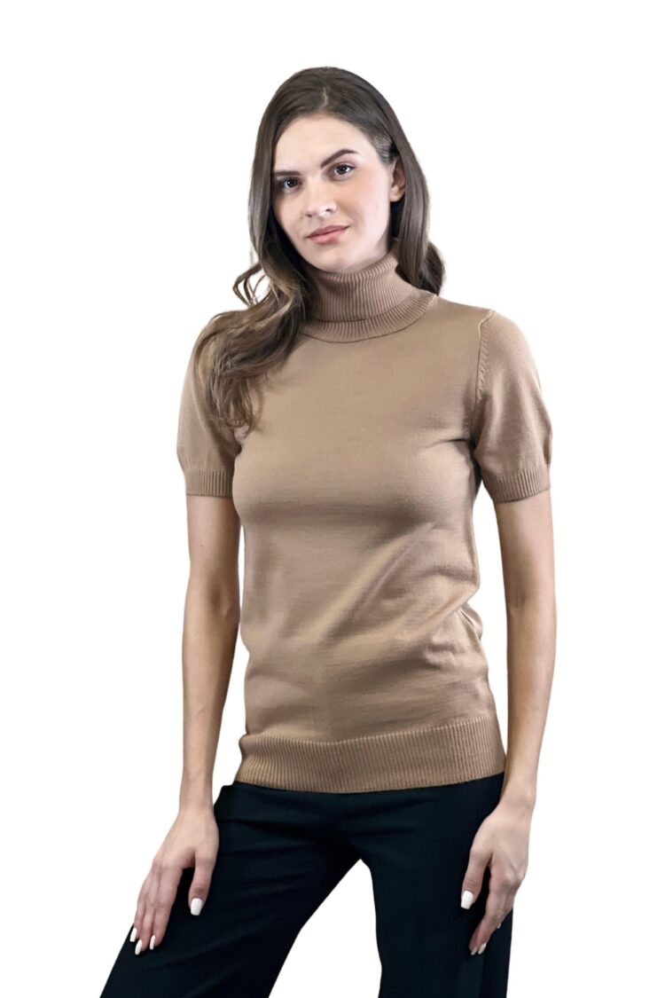 Beige Sweater With Turtle Neck And Half Sleeves - Brand: MISS POEM - Women & Kids, Baby Clothes Wholesale - Globality Store