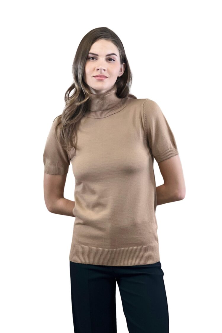 Beige Sweater With Turtle Neck And Half Sleeves
