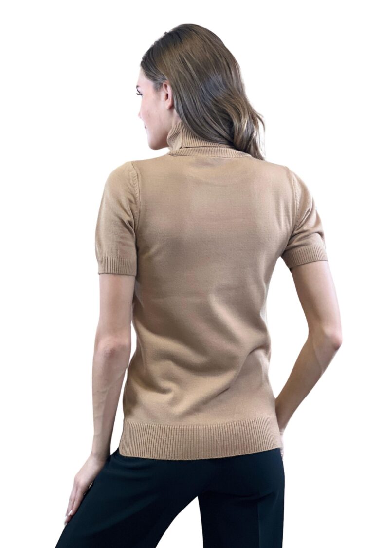 Beige Sweater With Turtle Neck And Half Sleeves