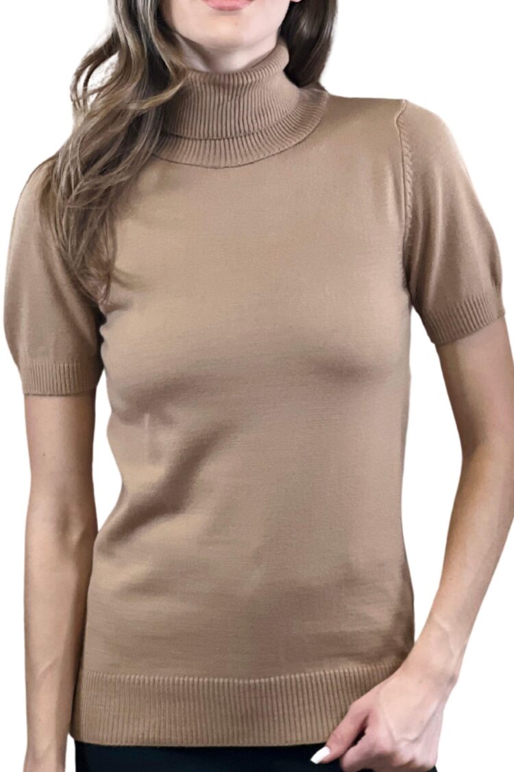 Beige Sweater With Turtle Neck And Half Sleeves
