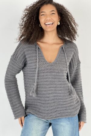 Grey Casual Boho V-Neck Sweater - Brand: MISS POEM - Women & Kids, Baby Clothes Wholesale - Globality Store