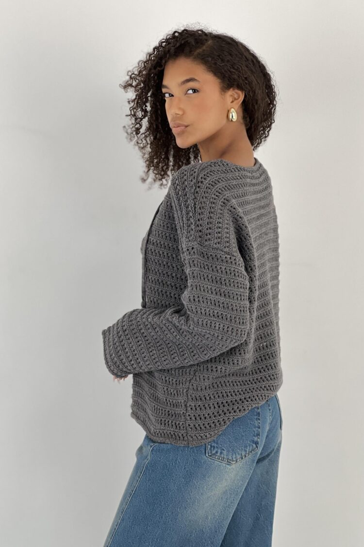 Grey Casual Boho V-Neck Sweater