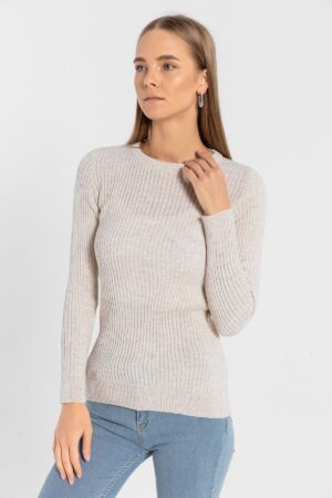 Beige Striped Slim Fit Sweater - Brand: MISS POEM - Women & Kids, Baby Clothes Wholesale - Globality Store