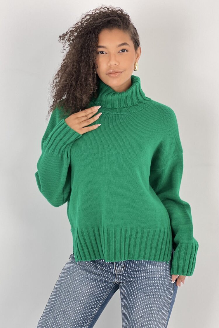 Green Oversized Fit Turtle Neck Sweater - Brand: MISS POEM - Women & Kids, Baby Clothes Wholesale - Globality Store