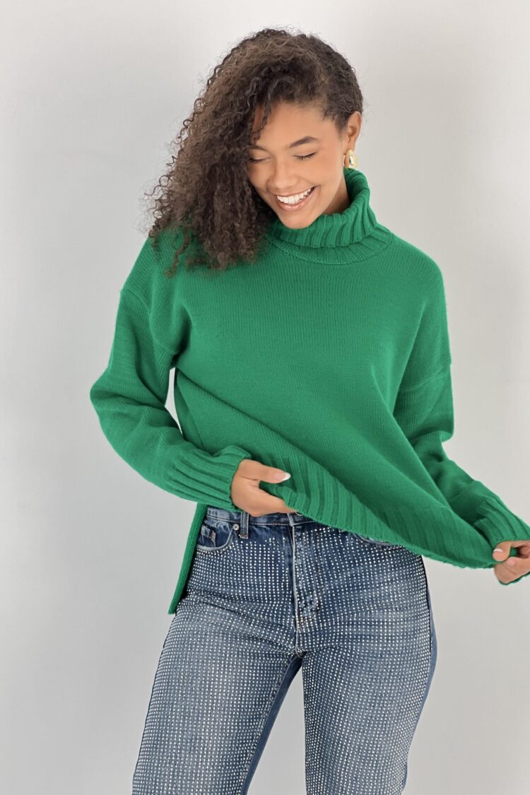 Green Oversized Fit Turtle Neck Sweater