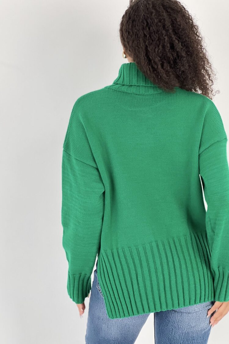 Green Oversized Fit Turtle Neck Sweater