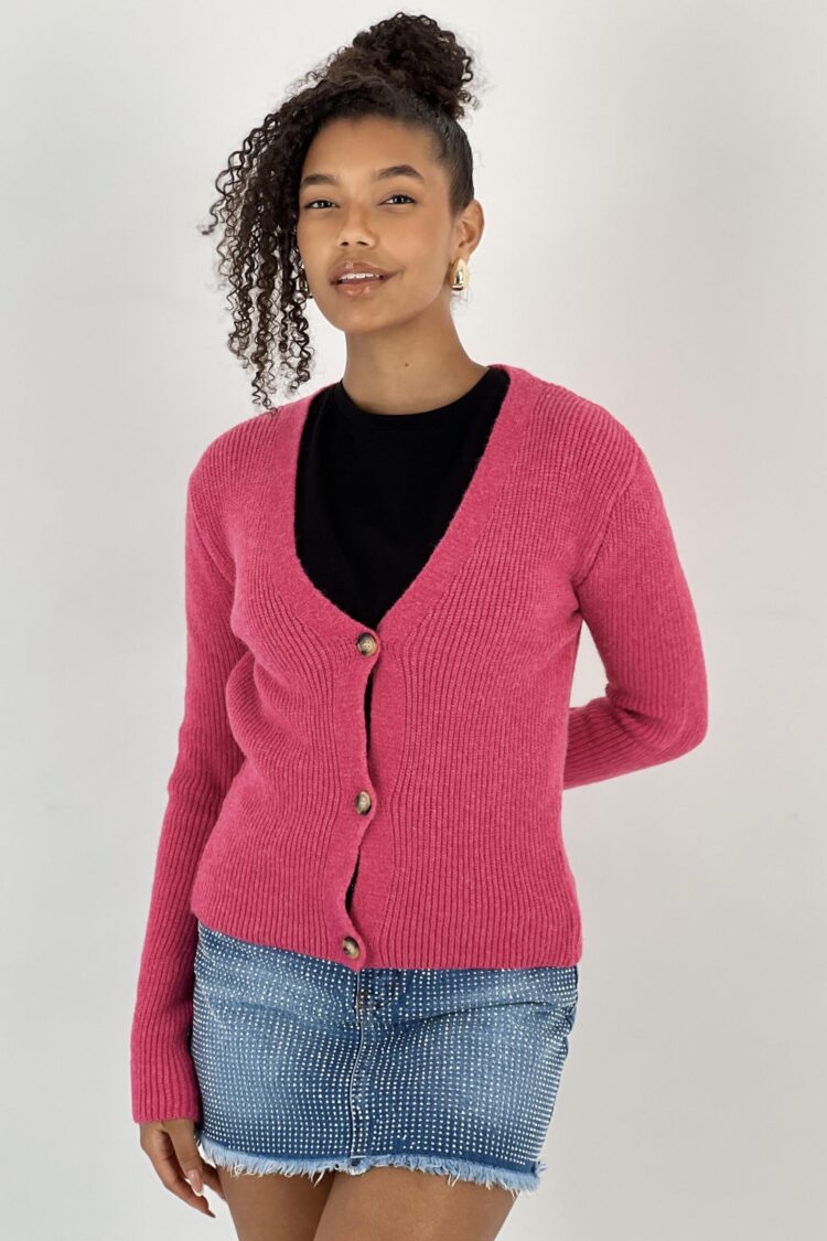 Fuchsia Cardigan With V-Neck And Buttoned Closure - Brand: MISS POEM - Women & Kids, Baby Clothes Wholesale - Globality Store