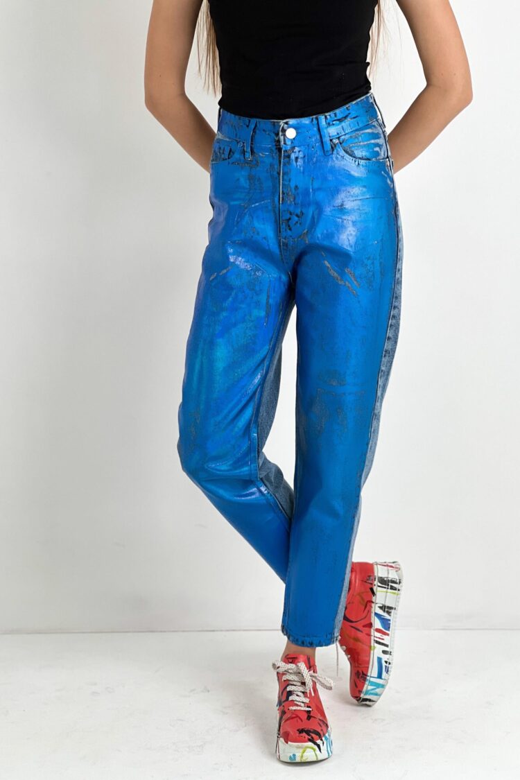 Blue Mom High Waist Cropped Pants