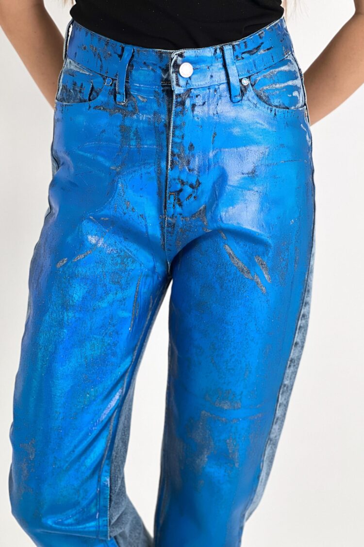 Blue Mom High Waist Cropped Pants