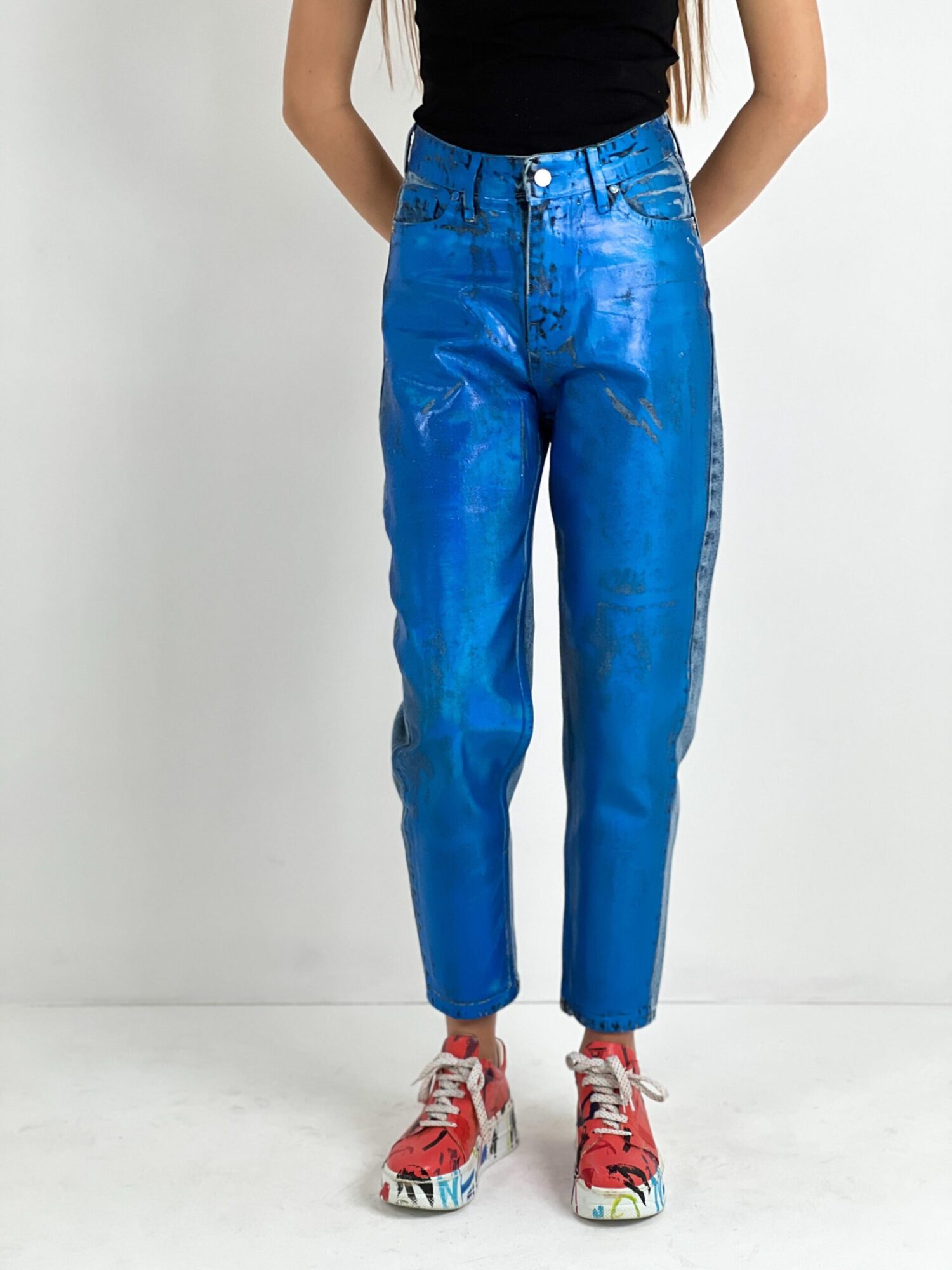 Blue Mom High Waist Cropped Pants - Brand: MISS POEM - Women & Kids, Baby Clothes Wholesale - Globality Store