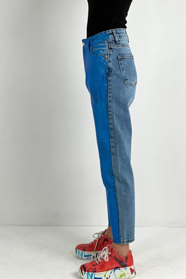 Blue Mom High Waist Cropped Pants