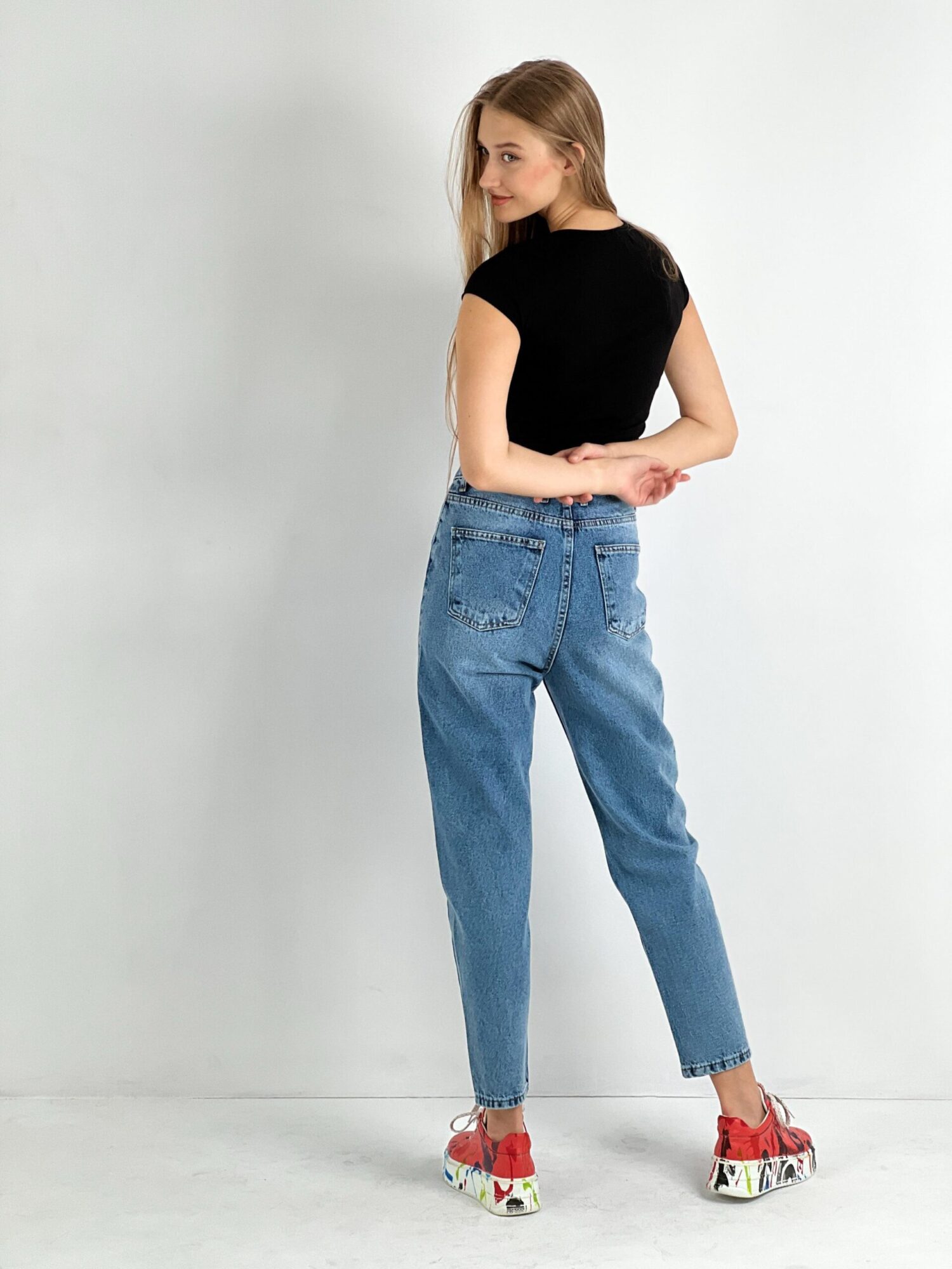 Blue Mom High Waist Cropped Pants - Brand: MISS POEM - Women & Kids, Baby Clothes Wholesale - Globality Store