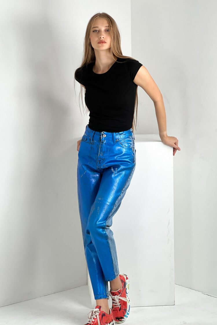 Blue Mom High Waist Cropped Pants