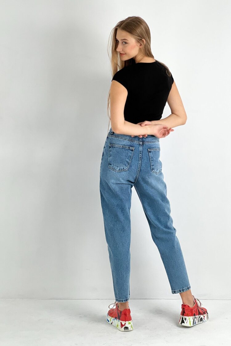 Blue Mom High Waist Cropped Pants