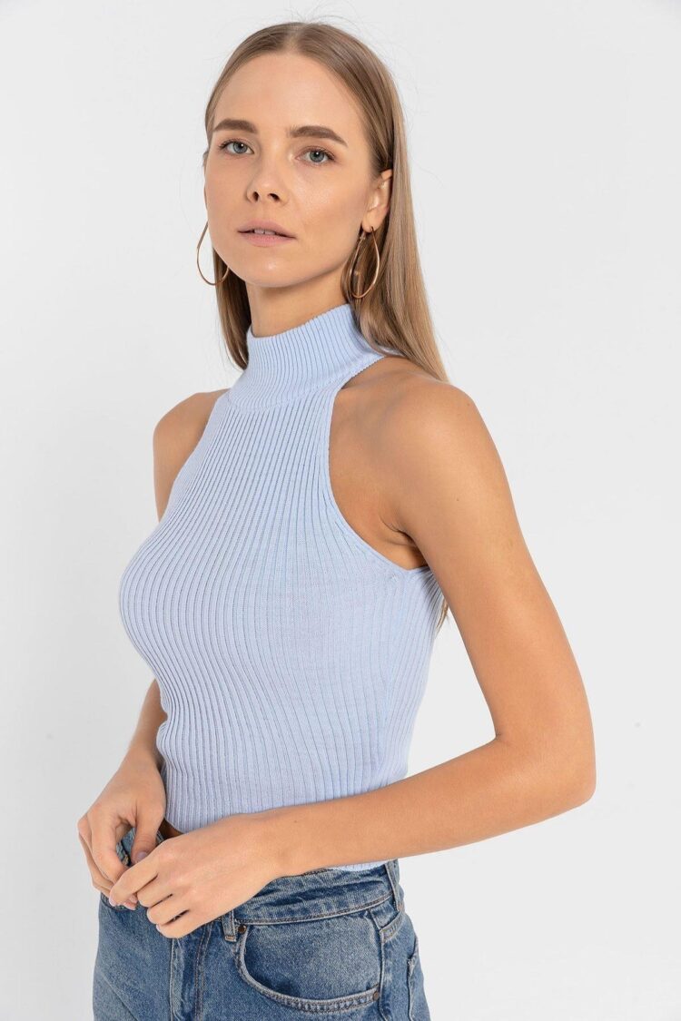 Sleeveless Slim Fit High Neck Crop Sweater
