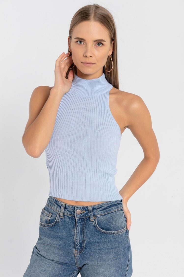 Sleeveless Slim Fit High Neck Crop Sweater