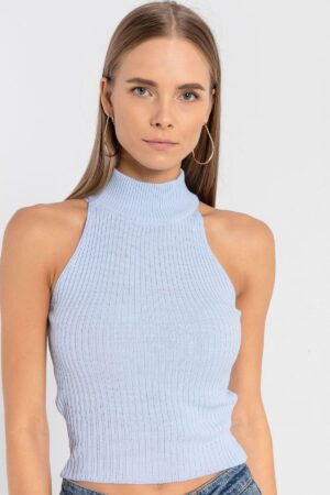 Sleeveless Slim Fit High Neck Crop Sweater - Brand: MISS POEM - Women & Kids, Baby Clothes Wholesale - Globality Store