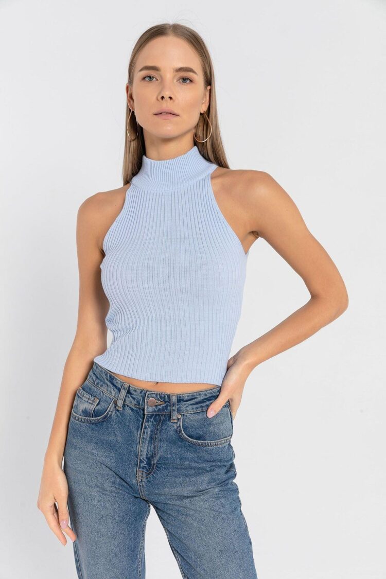 Sleeveless Slim Fit High Neck Crop Sweater
