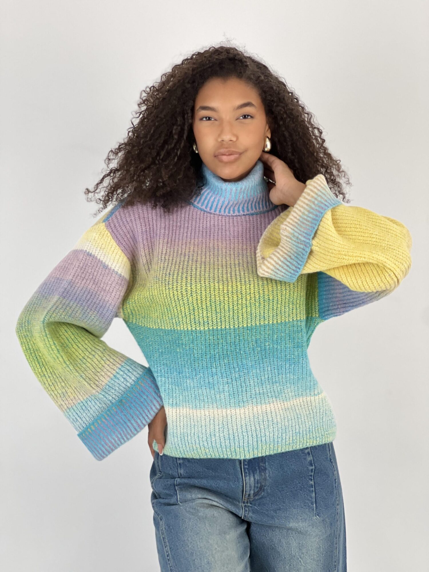 Blue Casual Boho Sweater With Ombre Pattern - Brand: MISS POEM - Women & Kids, Baby Clothes Wholesale - Globality Store
