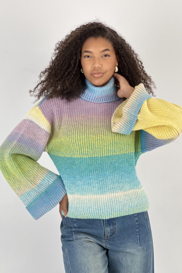 Blue Casual Boho Sweater With Ombre Pattern - Brand: MISS POEM - Women & Kids, Baby Clothes Wholesale - Globality Store
