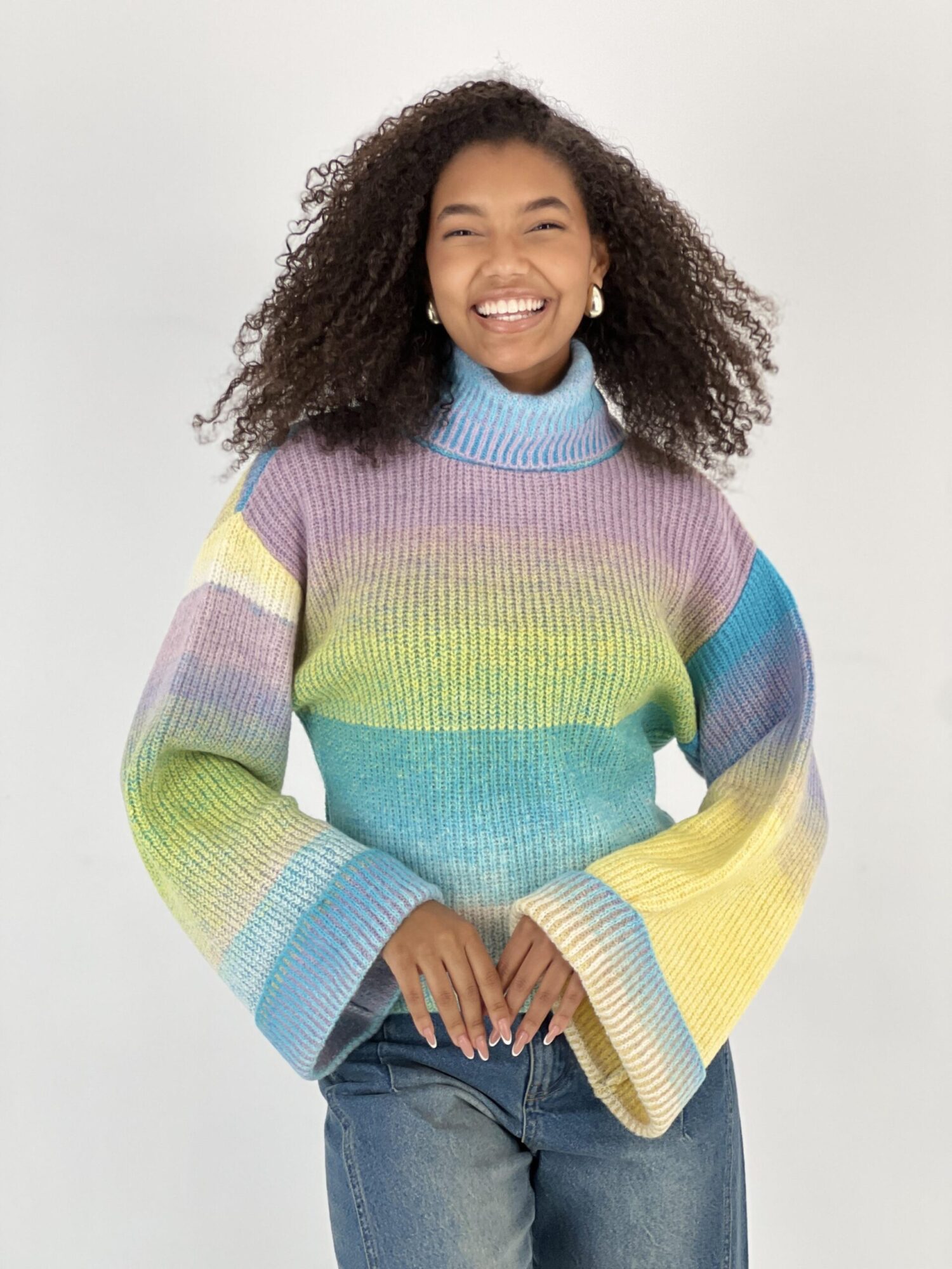 Blue Casual Boho Sweater With Ombre Pattern - Brand: MISS POEM - Women & Kids, Baby Clothes Wholesale - Globality Store