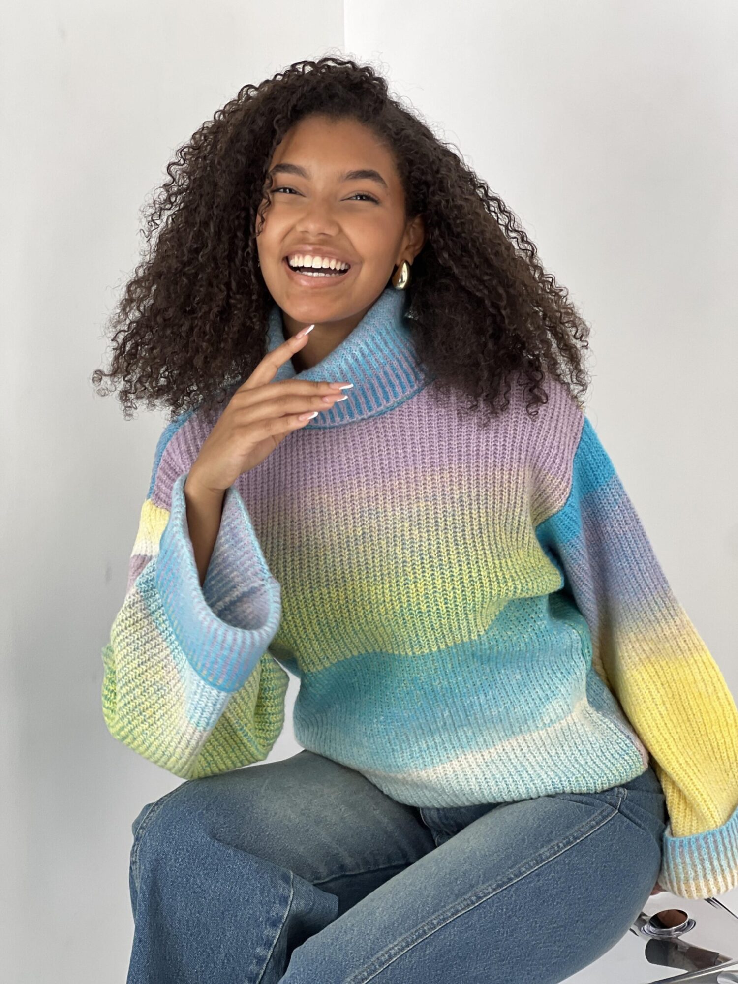 Blue Casual Boho Sweater With Ombre Pattern - Brand: MISS POEM - Women & Kids, Baby Clothes Wholesale - Globality Store