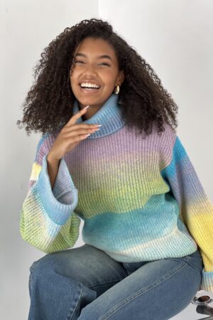 Blue Casual Boho Sweater With Ombre Pattern - Brand: MISS POEM - Women & Kids, Baby Clothes Wholesale - Globality Store