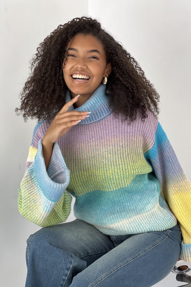 Blue Casual Boho Sweater With Ombre Pattern