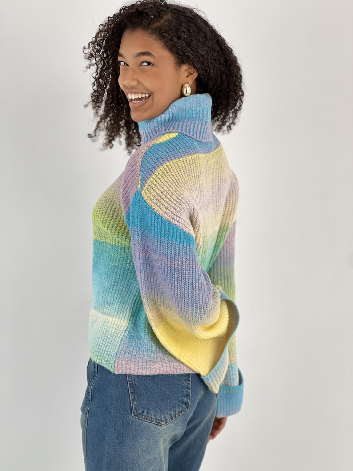 Blue Casual Boho Sweater With Ombre Pattern - Brand: MISS POEM - Women & Kids, Baby Clothes Wholesale - Globality Store