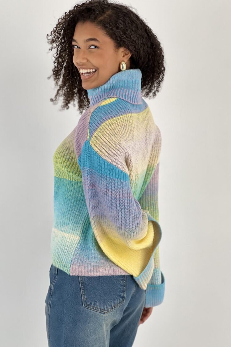 Blue Casual Boho Sweater With Ombre Pattern