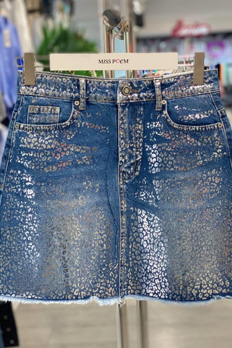 Blue A-Line Mini Skirt With Animal Print - Brand: MISS POEM - Women & Kids, Baby Clothes Wholesale - Globality Store