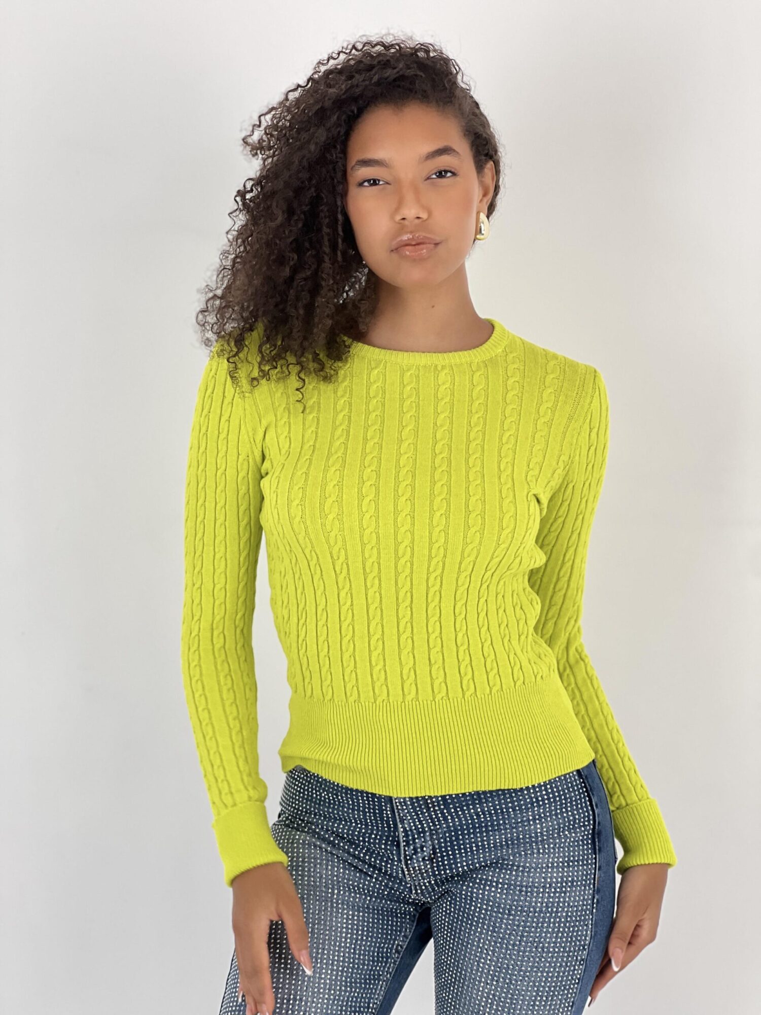 Green Slim Fit Casual Sweater With Round Neck - Brand: MISS POEM - Women & Kids, Baby Clothes Wholesale - Globality Store