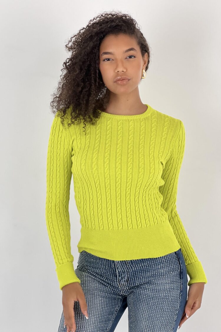 Green Slim Fit Casual Sweater With Round Neck - Brand: MISS POEM - Women & Kids, Baby Clothes Wholesale - Globality Store