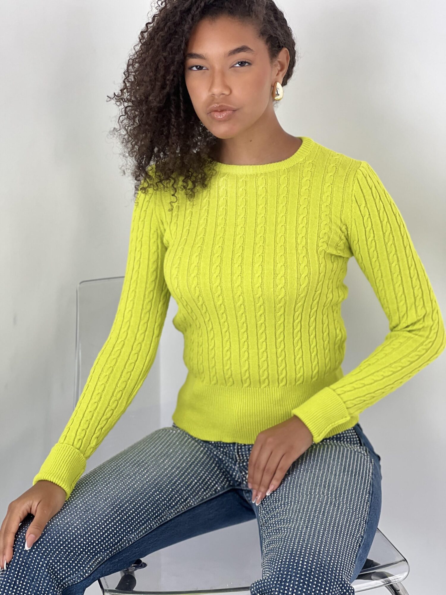 Green Slim Fit Casual Sweater With Round Neck - Brand: MISS POEM - Women & Kids, Baby Clothes Wholesale - Globality Store