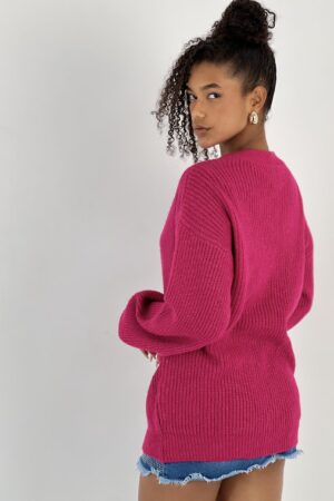 Fuchsia Cardigan Oversized Buttoned V-Neck Long Sleeve - Brand: MISS POEM - Women & Kids, Baby Clothes Wholesale - Globality Store