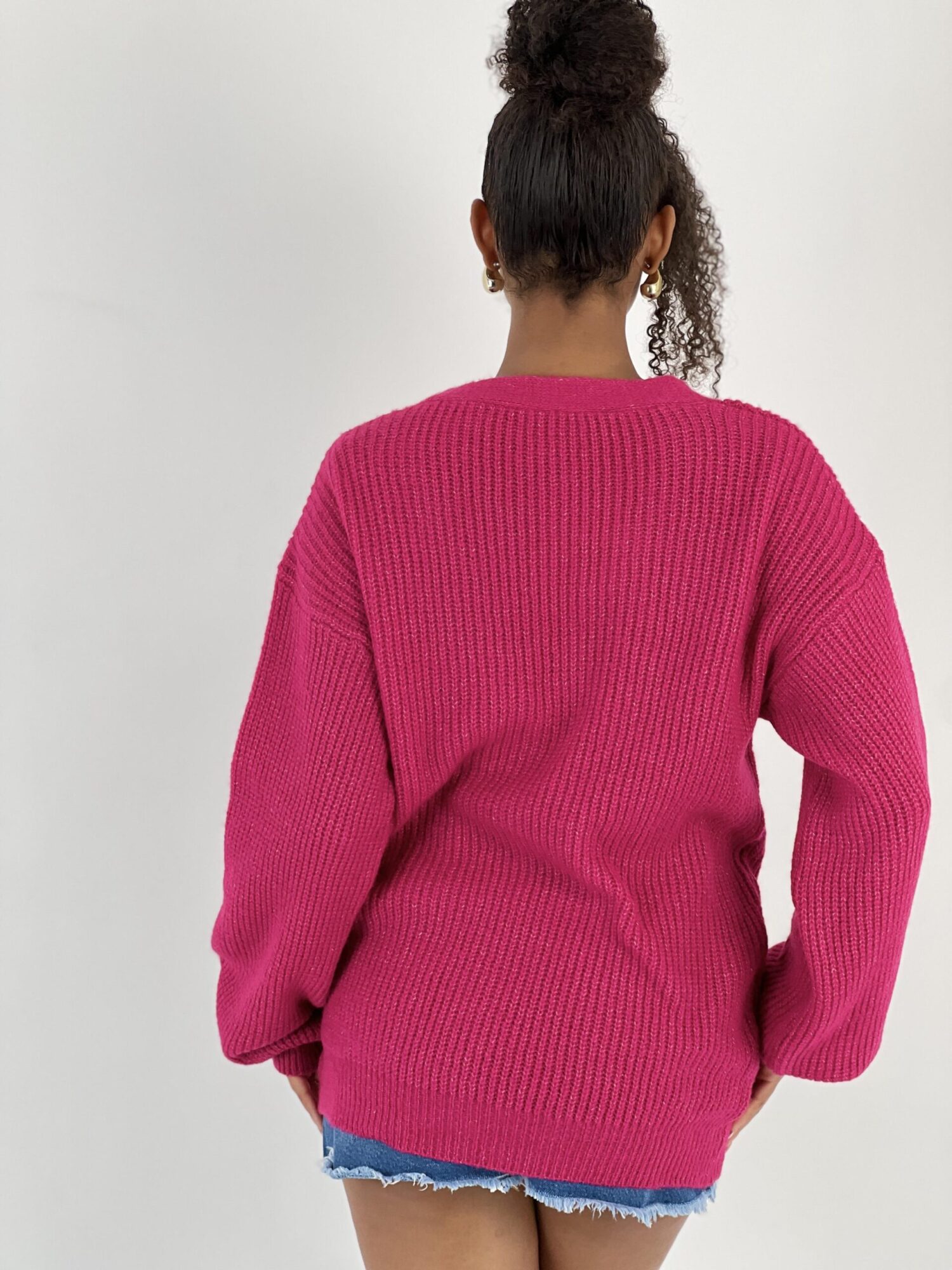 Fuchsia Cardigan Oversized Buttoned V-Neck Long Sleeve - Brand: MISS POEM - Women & Kids, Baby Clothes Wholesale - Globality Store