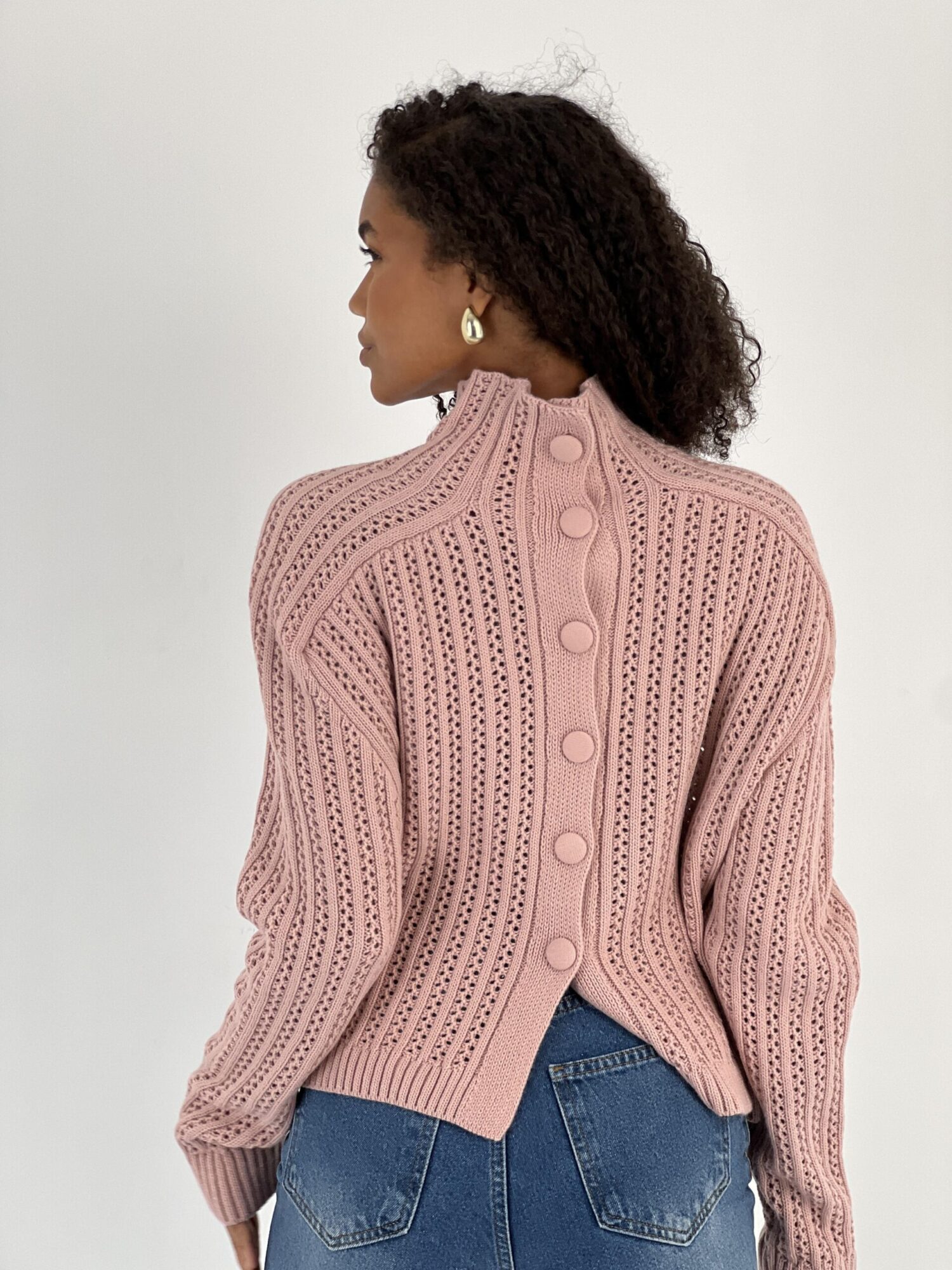 Pink Striped Sweater With High Neck And Long Sleeves - Brand: MISS POEM - Women & Kids, Baby Clothes Wholesale - Globality Store