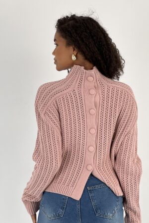 Pink Striped Sweater With High Neck And Long Sleeves - Brand: MISS POEM - Women & Kids, Baby Clothes Wholesale - Globality Store