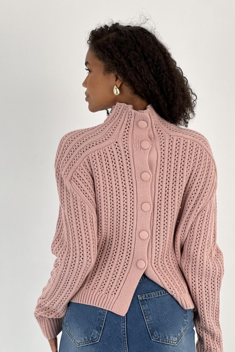 Pink Striped Sweater With High Neck And Long Sleeves - Brand: MISS POEM - Women & Kids, Baby Clothes Wholesale - Globality Store