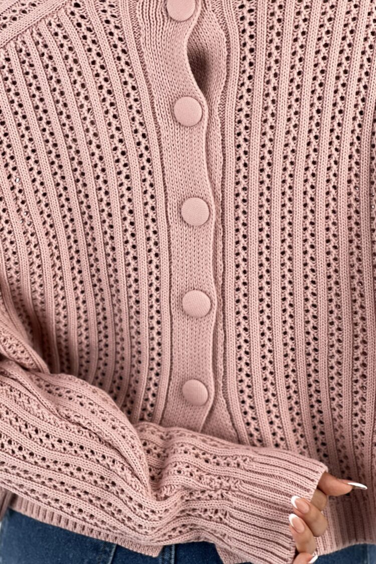 Pink Striped Sweater With High Neck And Long Sleeves