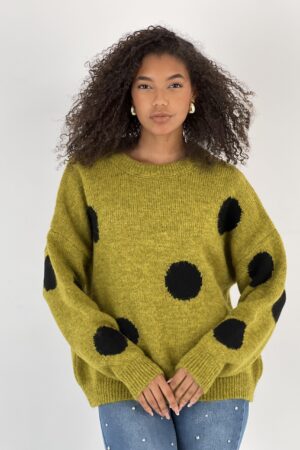 Green Oversized Polka Dot Sweater - Brand: MISS POEM - Women & Kids, Baby Clothes Wholesale - Globality Store