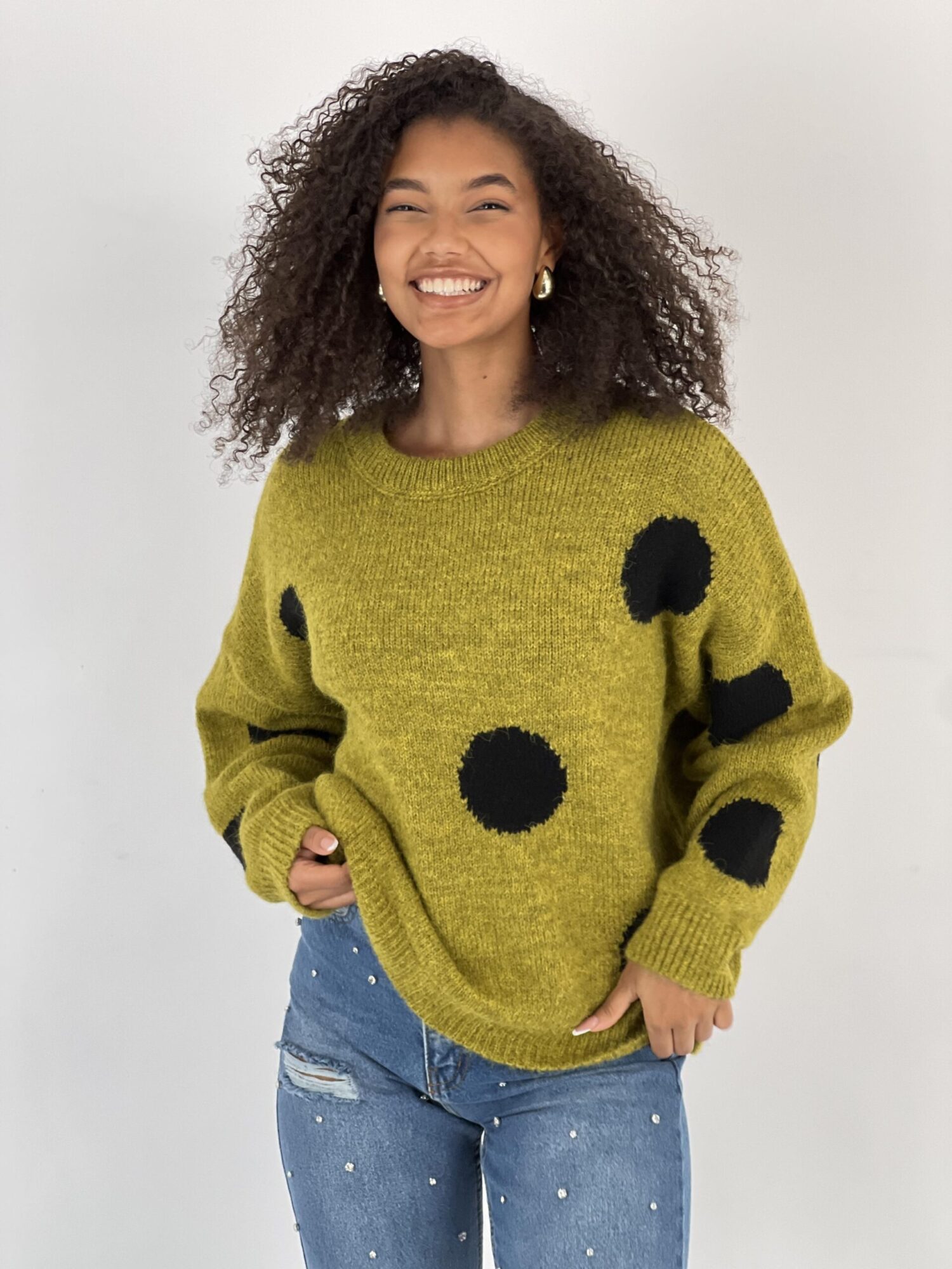 Green Oversized Polka Dot Sweater - Brand: MISS POEM - Women & Kids, Baby Clothes Wholesale - Globality Store