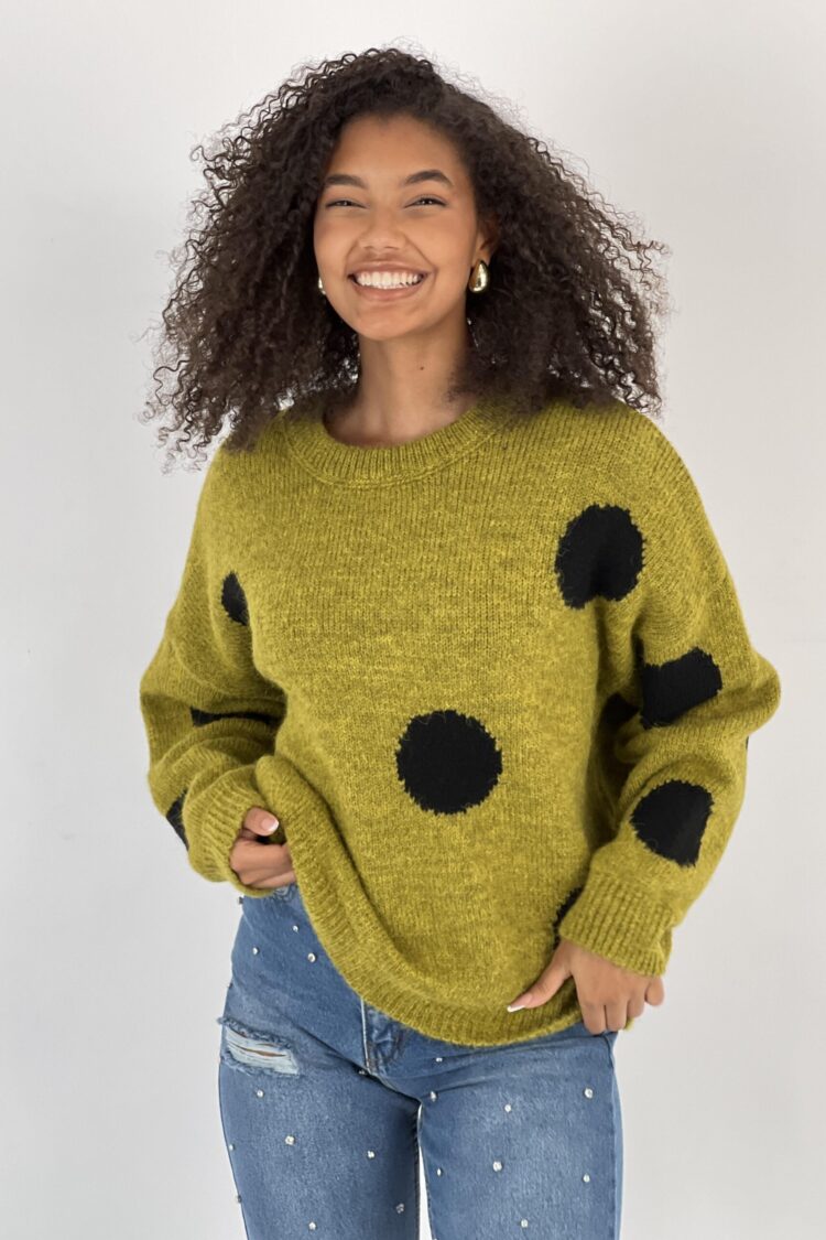 Green Oversized Polka Dot Sweater