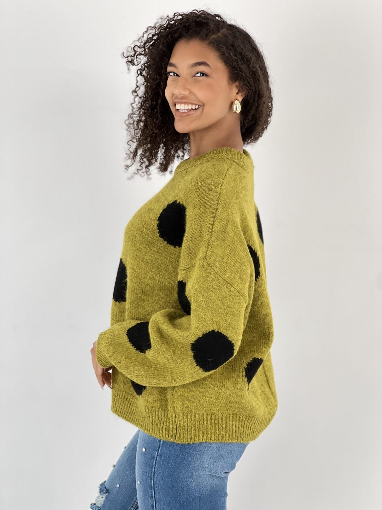 Green Oversized Polka Dot Sweater - Brand: MISS POEM - Women & Kids, Baby Clothes Wholesale - Globality Store