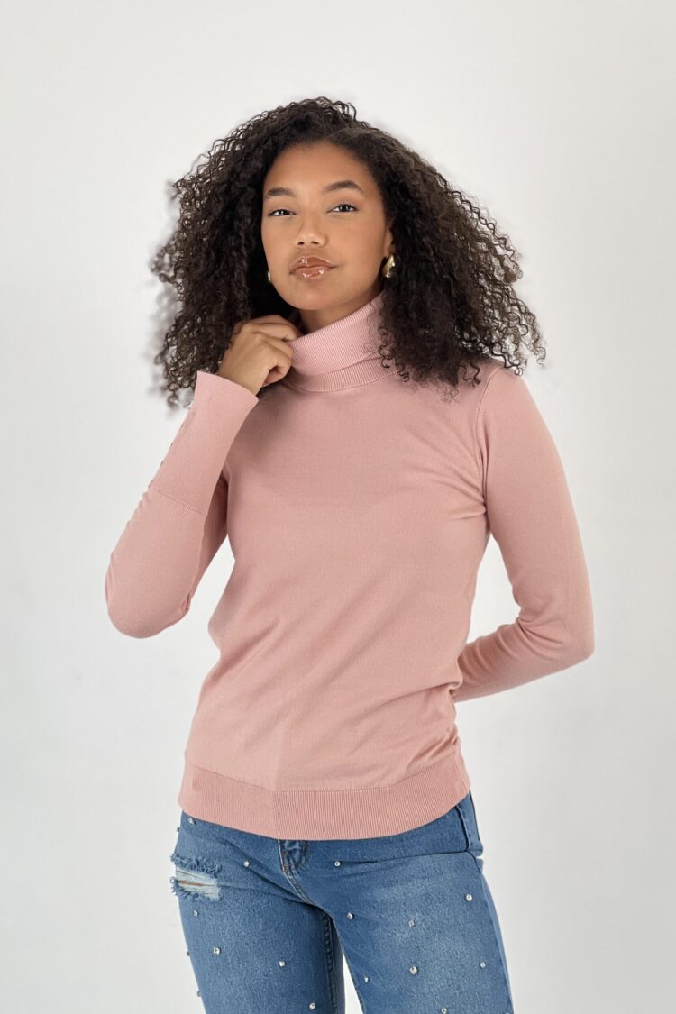 Pink Sweater With Turtle Neck And Slim Fit - Brand: MISS POEM - Women & Kids, Baby Clothes Wholesale - Globality Store