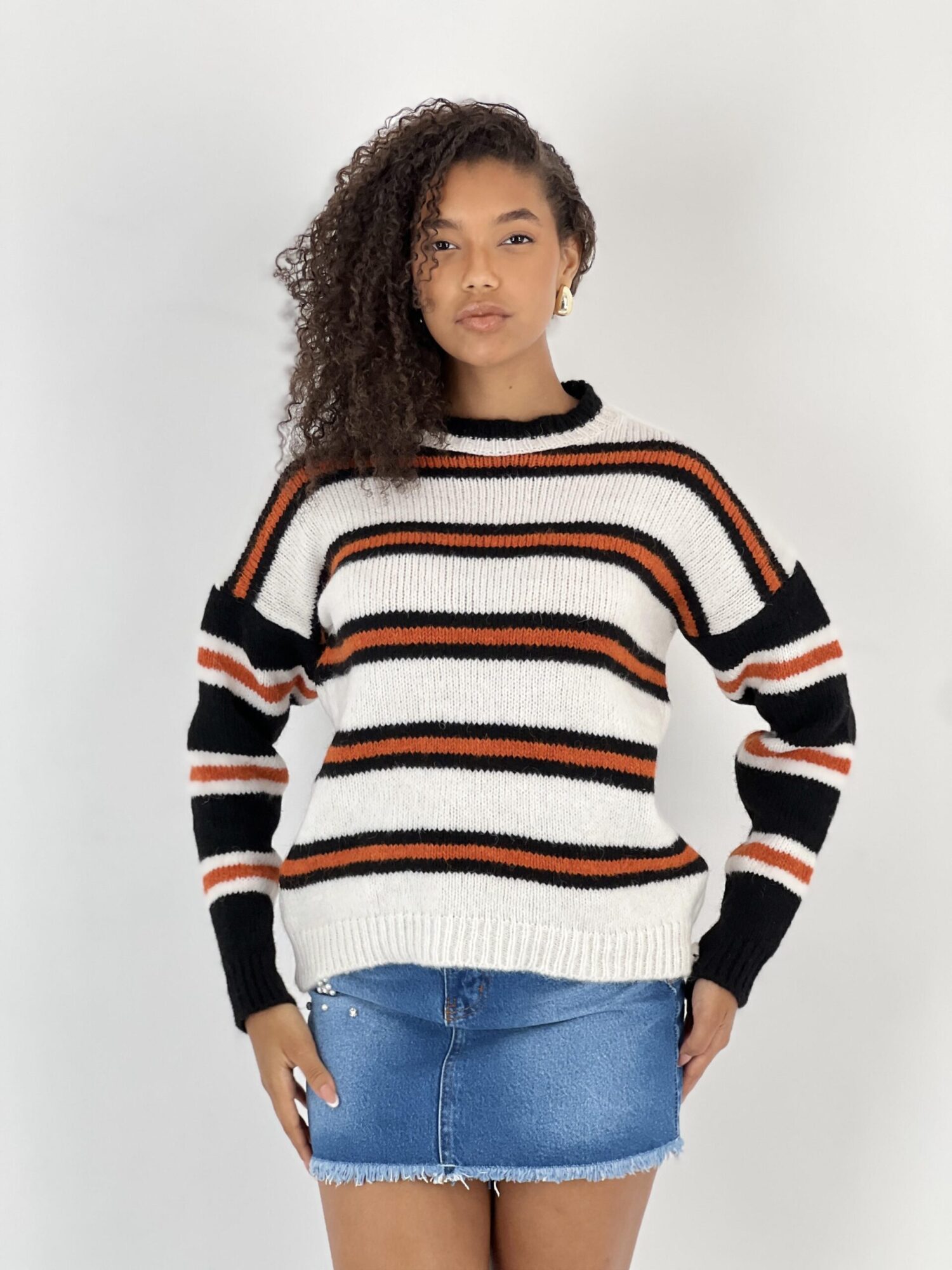 White Striped Casual Streetwear Sweater - Brand: MISS POEM - Women & Kids, Baby Clothes Wholesale - Globality Store