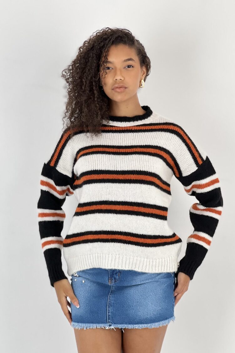 White Striped Casual Streetwear Sweater - Brand: MISS POEM - Women & Kids, Baby Clothes Wholesale - Globality Store