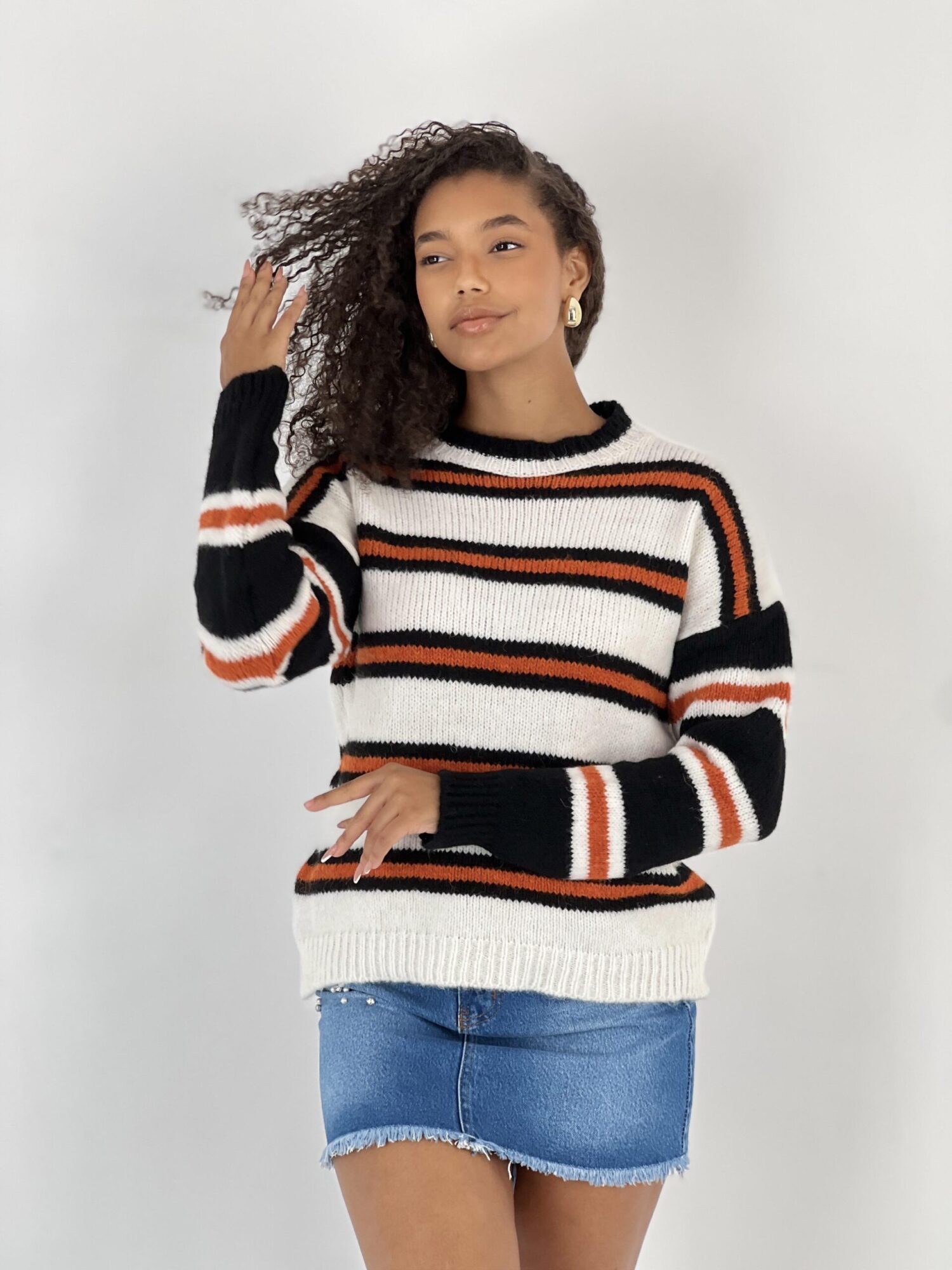White Striped Casual Streetwear Sweater - Brand: MISS POEM - Women & Kids, Baby Clothes Wholesale - Globality Store