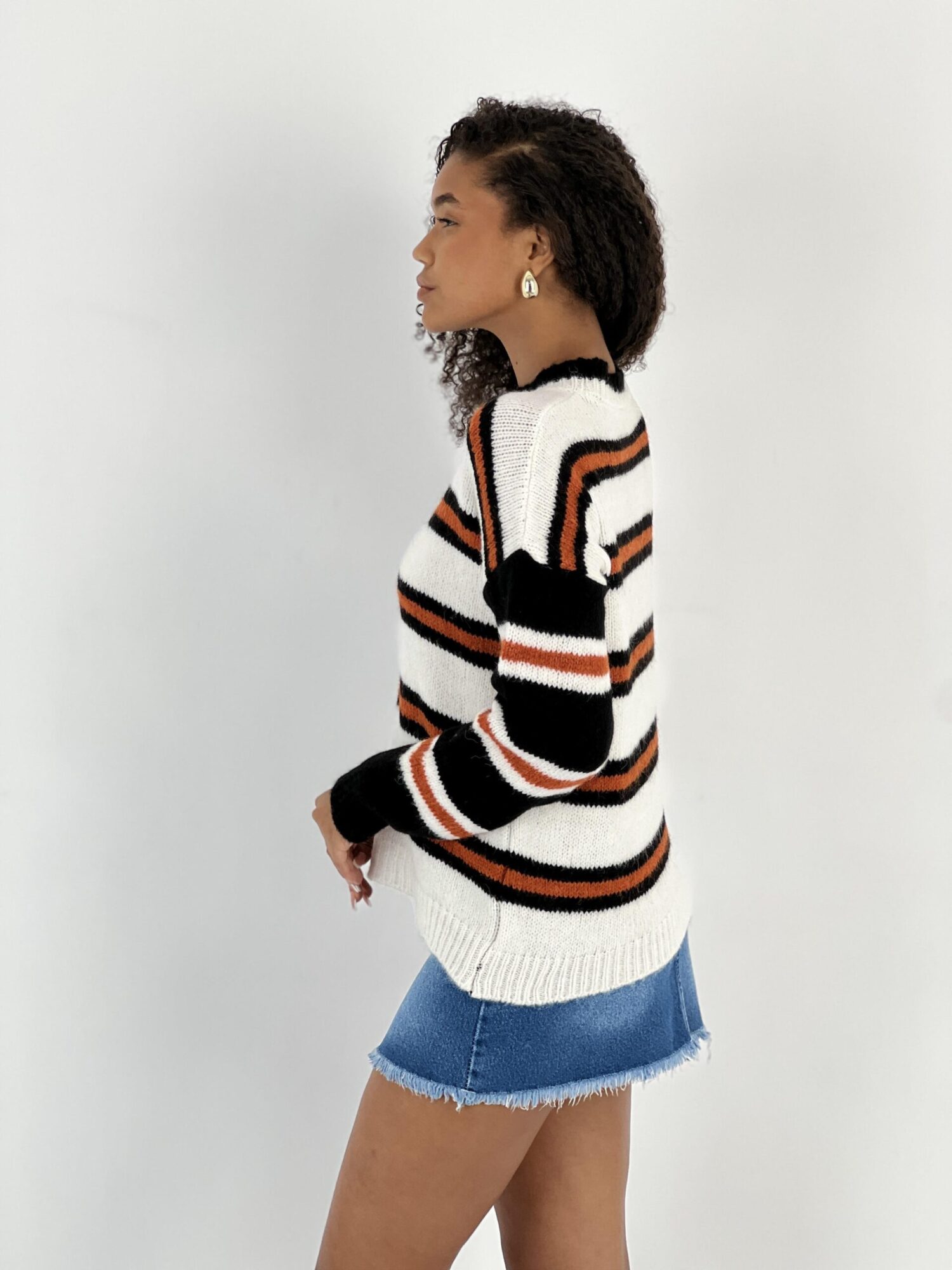 White Striped Casual Streetwear Sweater - Brand: MISS POEM - Women & Kids, Baby Clothes Wholesale - Globality Store