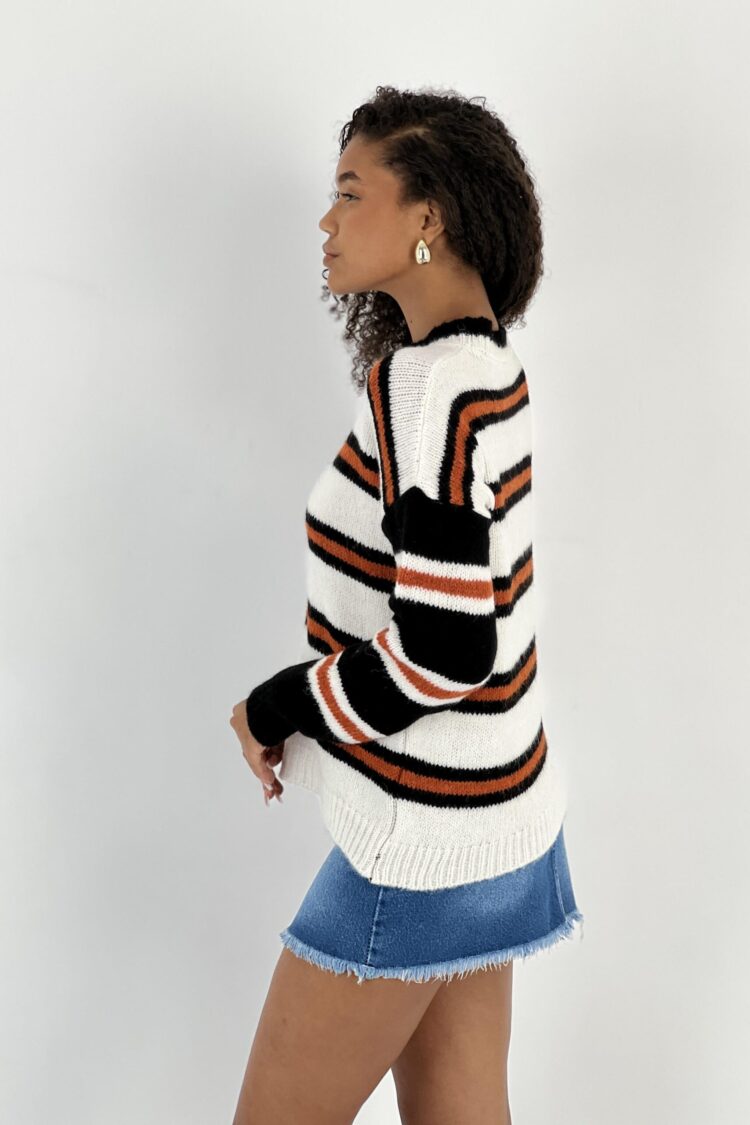 White Striped Casual Streetwear Sweater